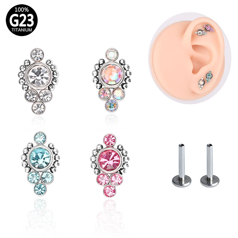 1PC G23 Titanium Internal Thread Lip Monore Stud Piercings Body Jewelry Labret Helix Tragus Opal Orelha Cartilage Piercings Gem