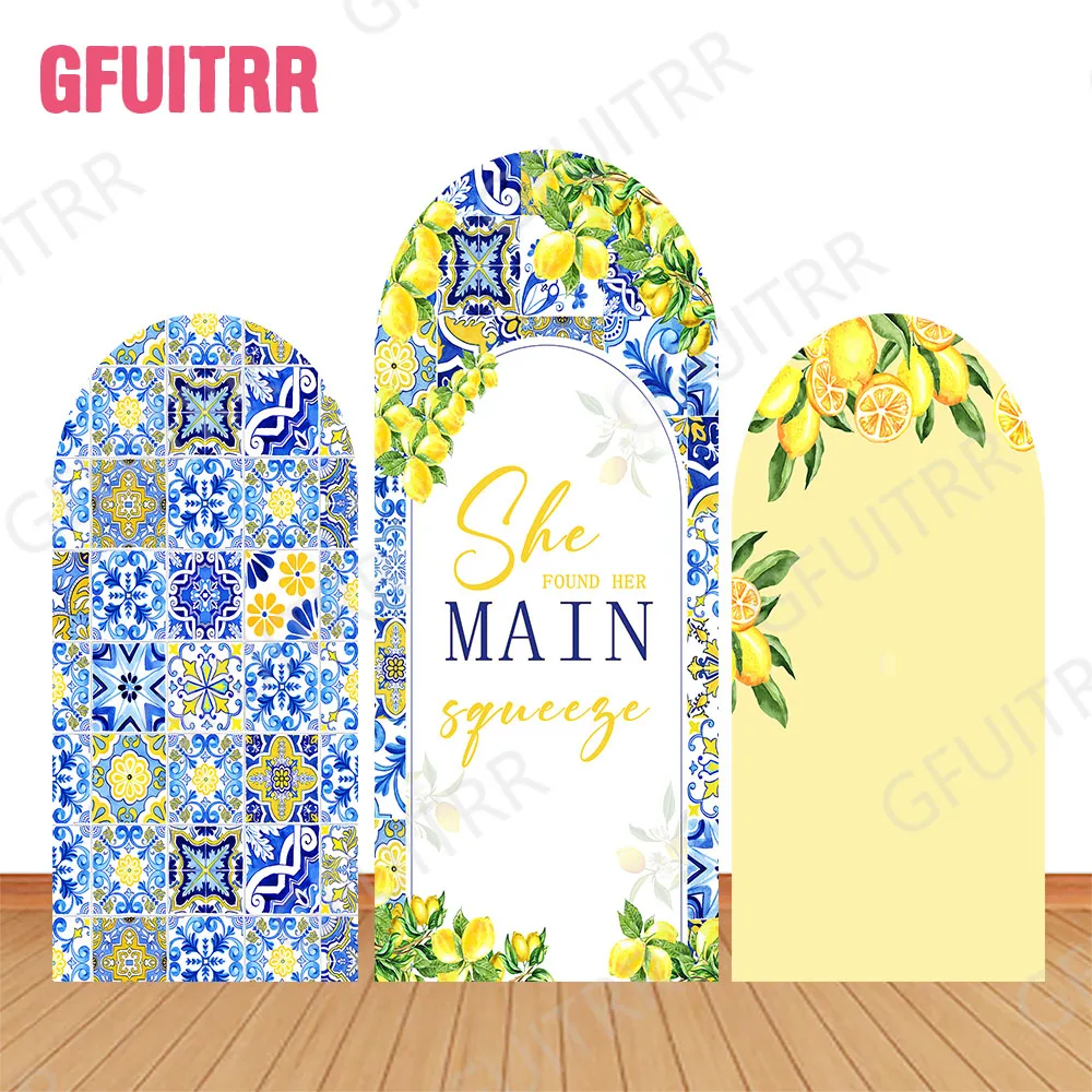 Gfuitrr Mediterranean Lemon Arch Photo Backdrop Custom Bridal Shower Decoration Birthday Party Photography Double-side Covers