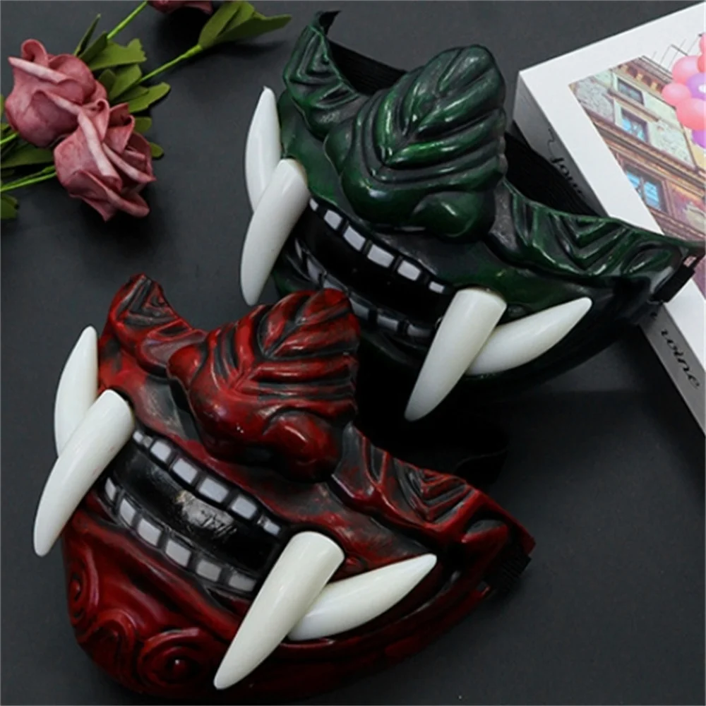 Halloween Cosplay Japanese Mask Half Face Mask Horror Terrible Fangs Ghost Face Cover Masquerade Party Dress Up Props Supplies