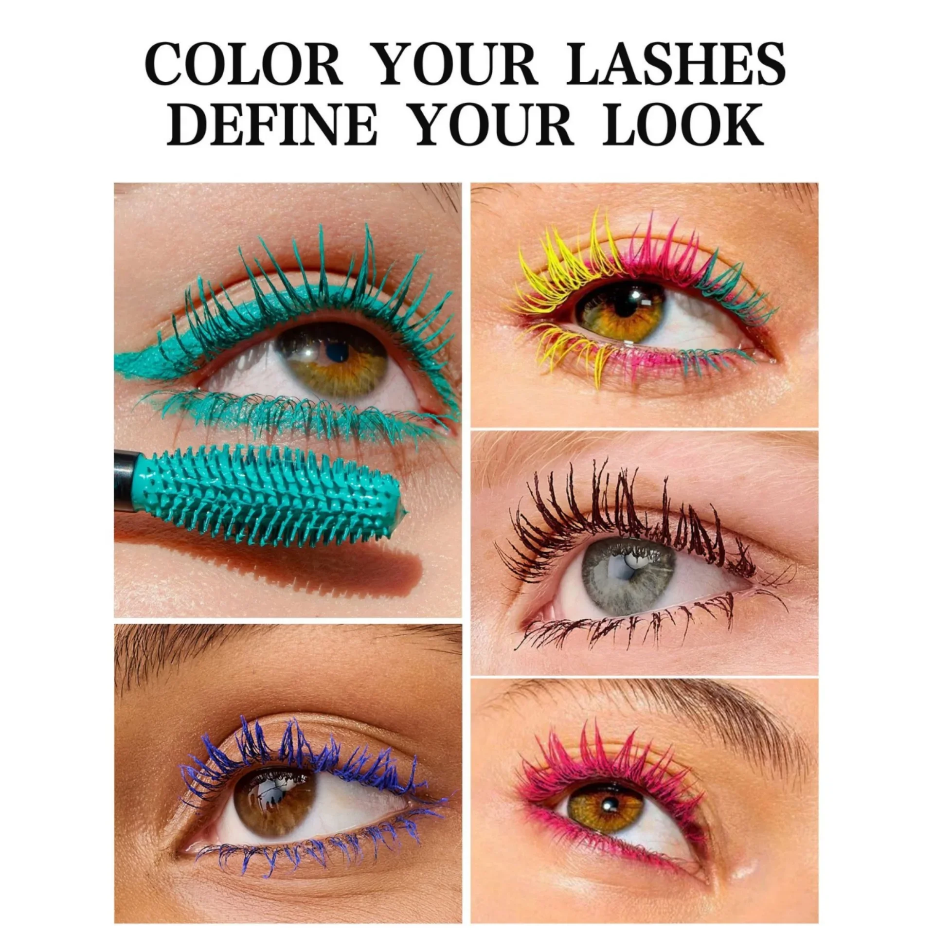 สีสันผ้าไหมมาสคาร่ามาสคาร่ากันน้ําสีฟ้าสีแดงสีดําครีมหนายาว Curling Smudge-Proof แต่งหน้าเครื่องสําอาง