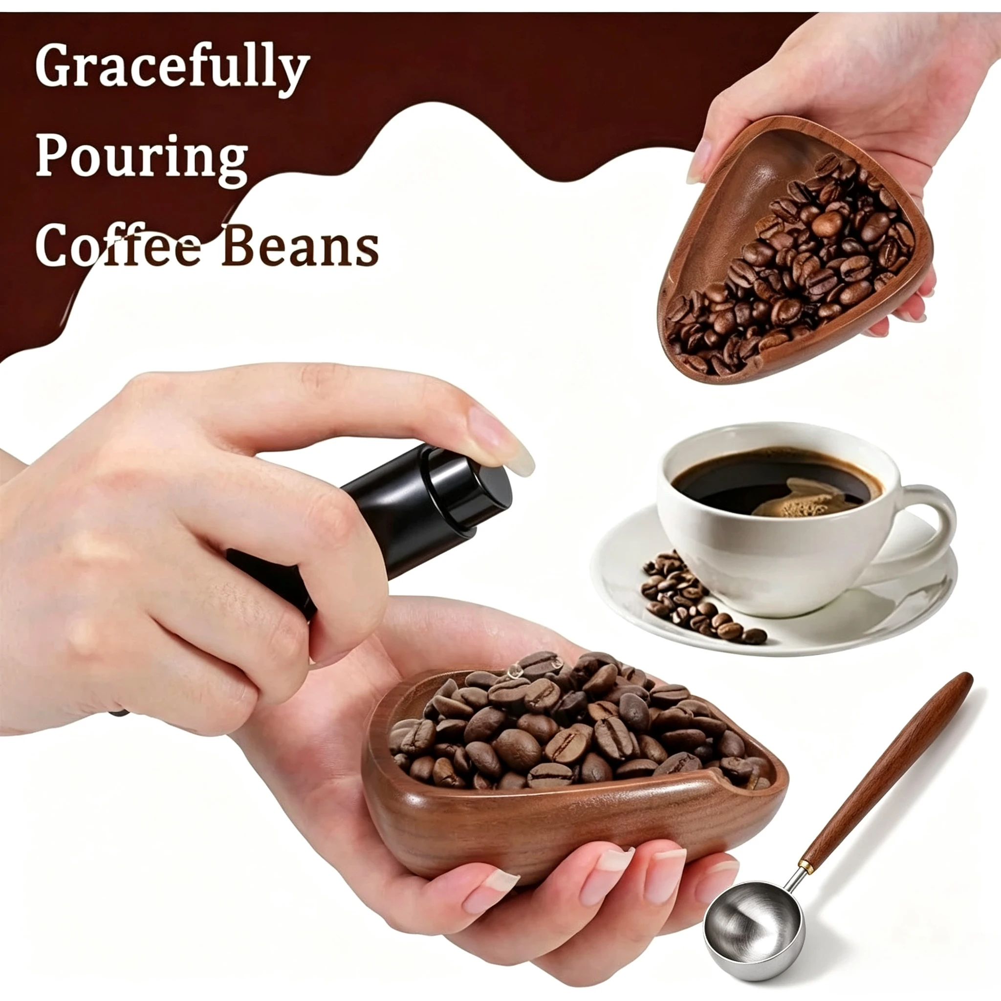 Coffee Bean Dosing Cup Set with Spray Bottle Measuring Bowl Spoon Powder Receiving Dish Barista Accessory for Espresso Brewing