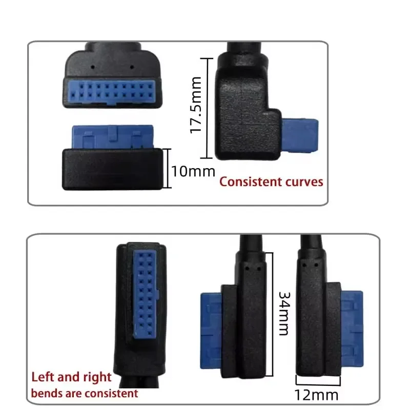 19 Pin USB 3.0 Motherboard Front And Rear Panel Connector Cable Male to Female Extension Cable 19Pin With Up/Left/Right Bend