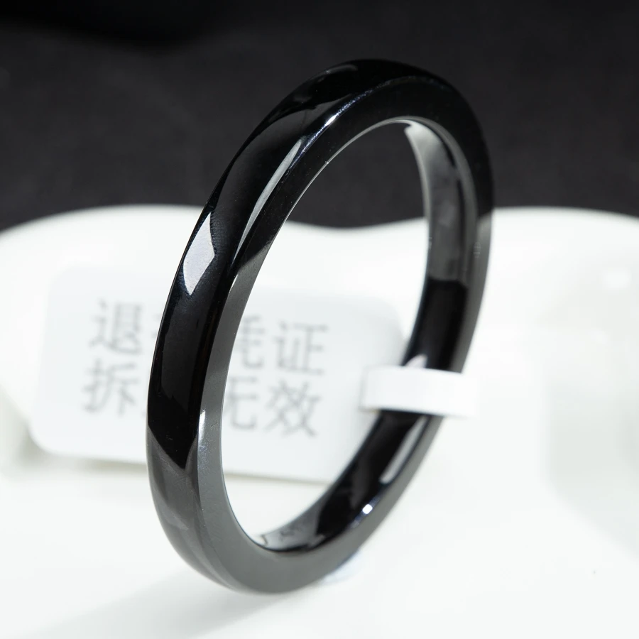 

TIMESWIND Simple Original Jade Natural Black Peaceful Men and Women Square Bangle with Certificate