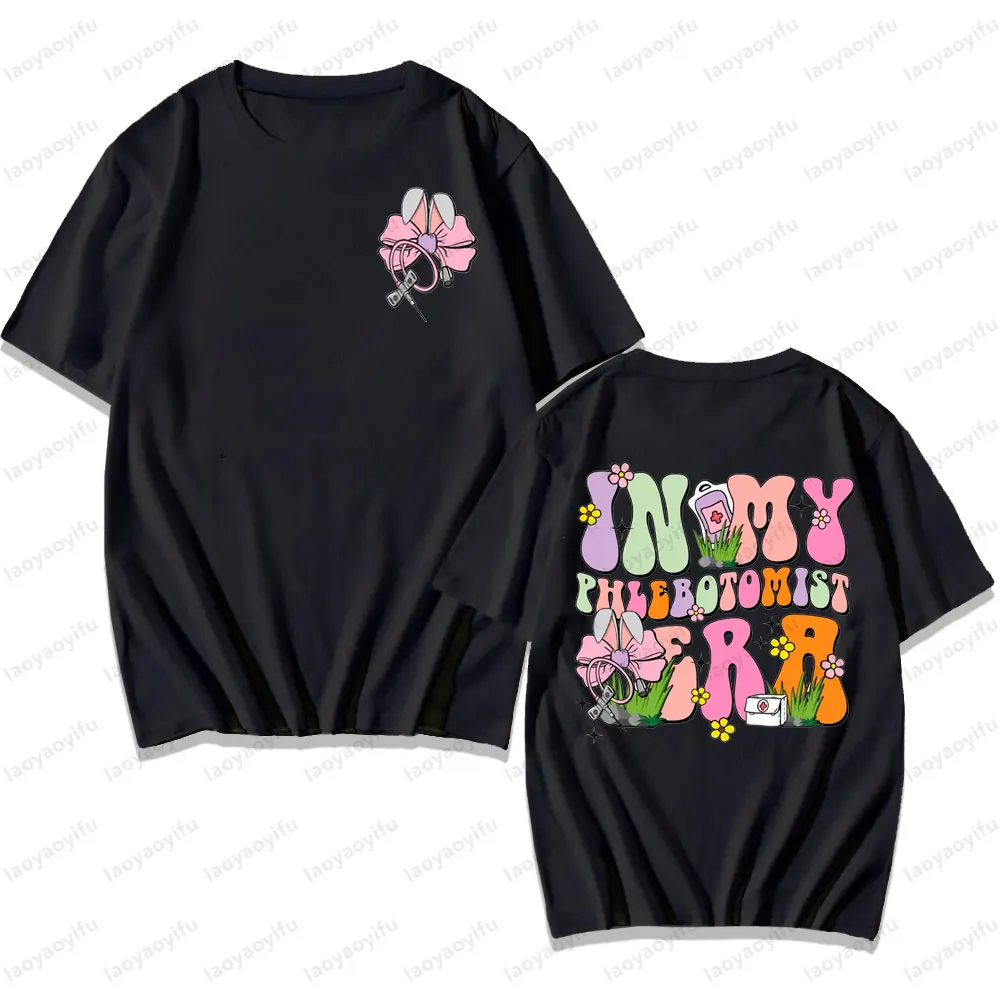 In My Phlebotomy Era Easter Day Nurse Shirt Bunny Phlebotomist Shirt Nurse Appreciation Shirt Women Fashion Casual Cotton Tops