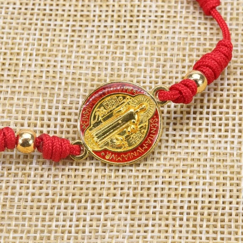 F2TD Benedict Mary Jude Bracelet Handmade String Rosary Bracelets Adjustable Luck Bracelet Prayer Jewelry Gift