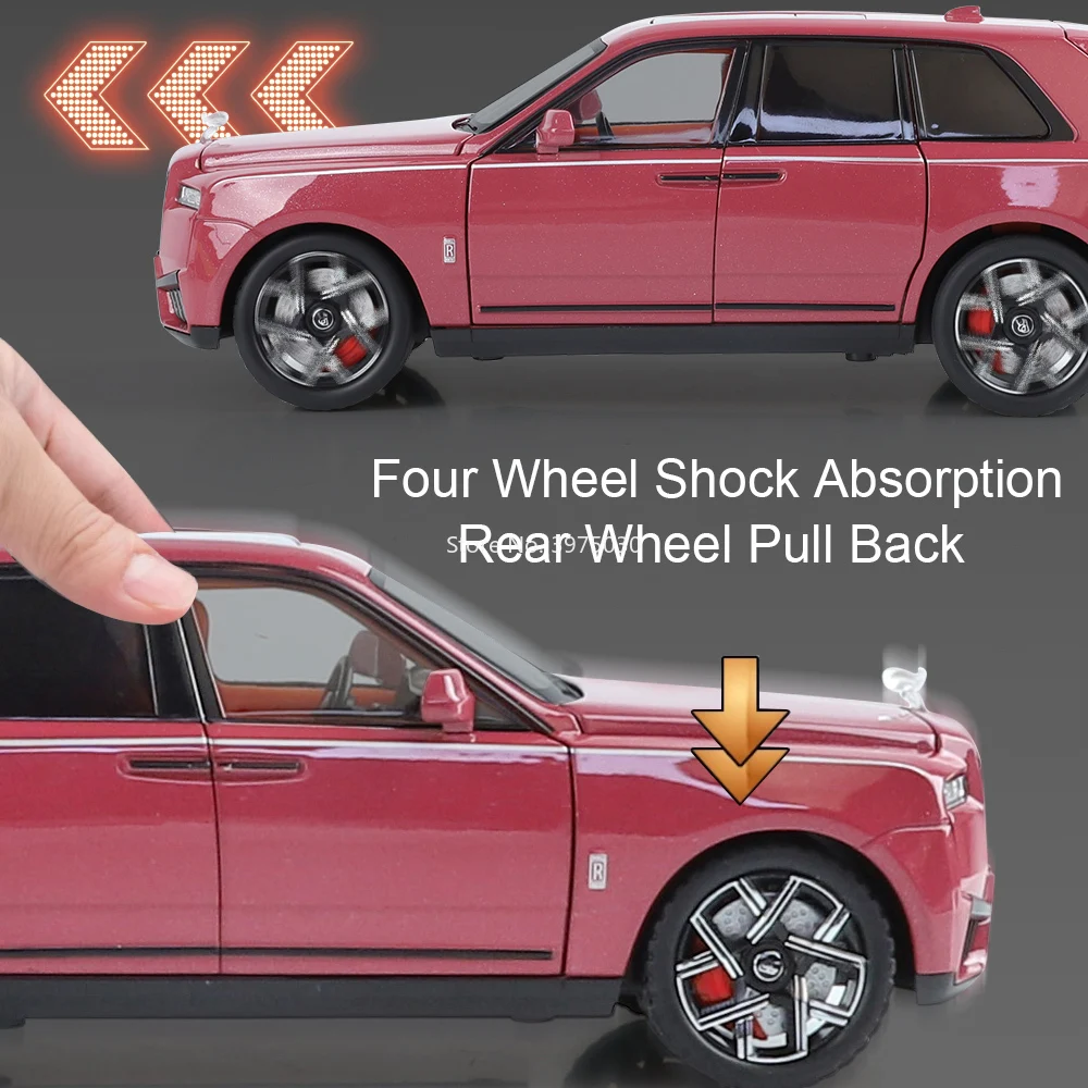 1:24 Alloy Rolls Royce Cullinan XM-Modell, Druckguss-Spielzeugautos, 6 Türen, geöffnete Fahrzeuge, zurückziehbare leichte Musik, Miniaturauto, Kindergeschenk – Detail 8
