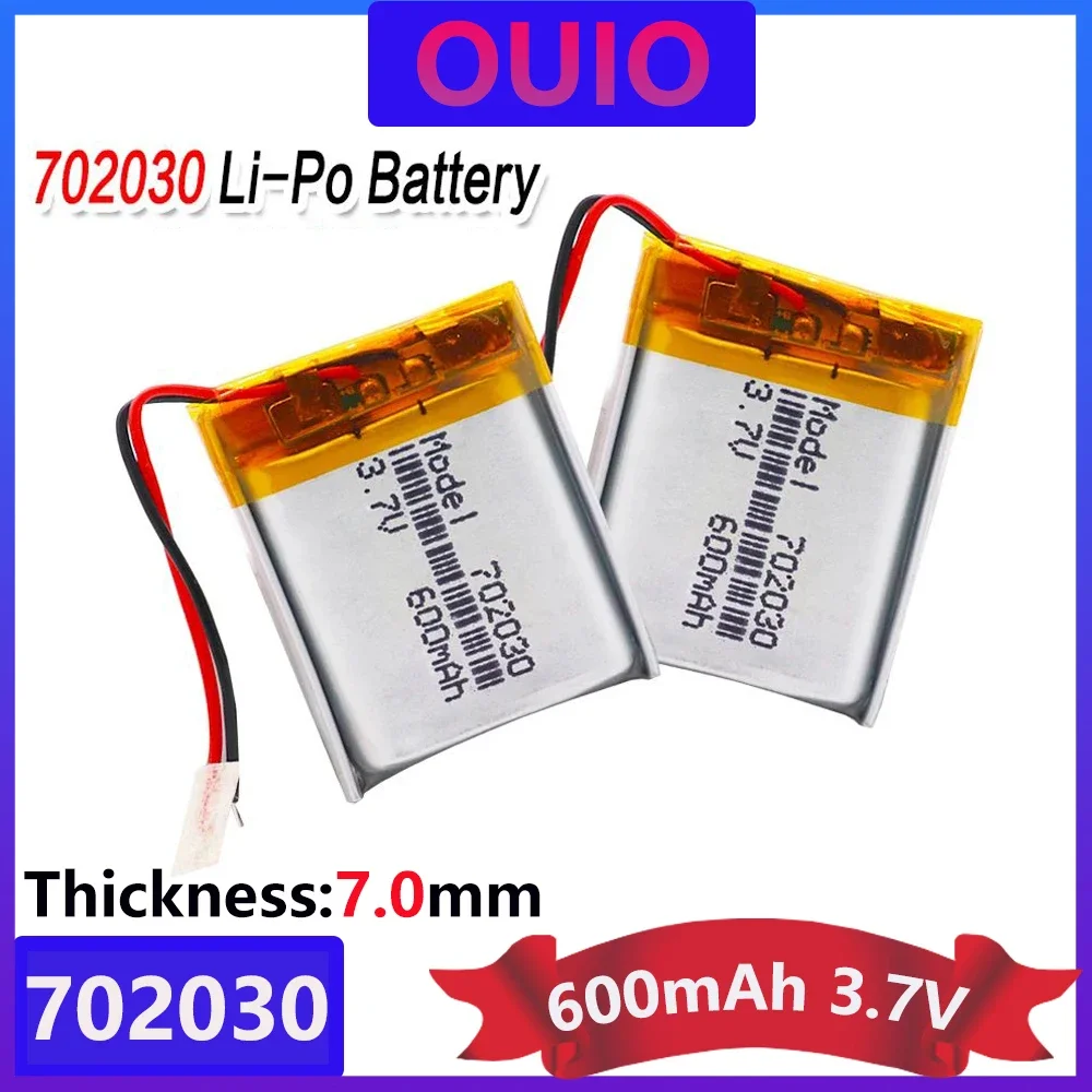 3.7V 600mAh 702030 Lithium Polymer Li-Po Li Ion Rechargeable Battery Lipo Cells For MP3 MP4 Speaker Tachograph Car DVR Camera