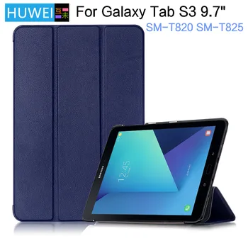 HUWEI 삼성 갤럭시 탭 S3 케이스, SM-T820 SM-T825 태블릿, PU 가죽, 삼중 접이식 스탠드, 마그네틱 플립 스탠드 커버 케이스, 9.7 인치