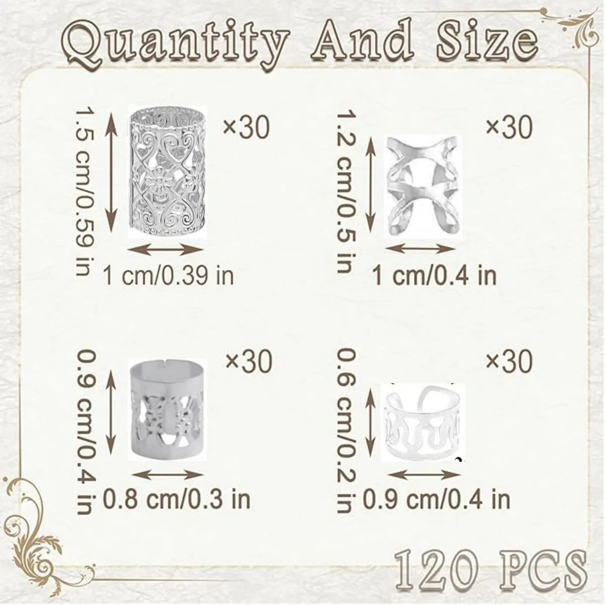 120PCS Golden And Silver Color Metal Hollow-Out Dreadlocks Wig Hair Extension Hair Rings - Hair Accessory Set