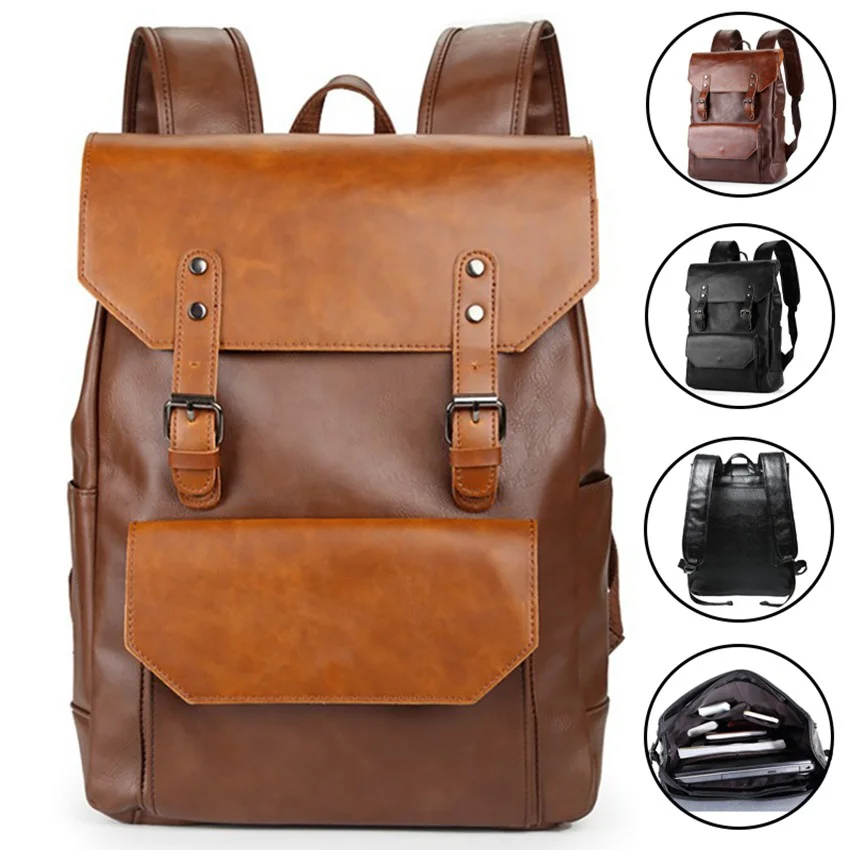 

Vintage Men PU Leather Backpacks Travel Pack Laptop Bagpack School Bags Large Capacity Backpacks Leisure Handbags