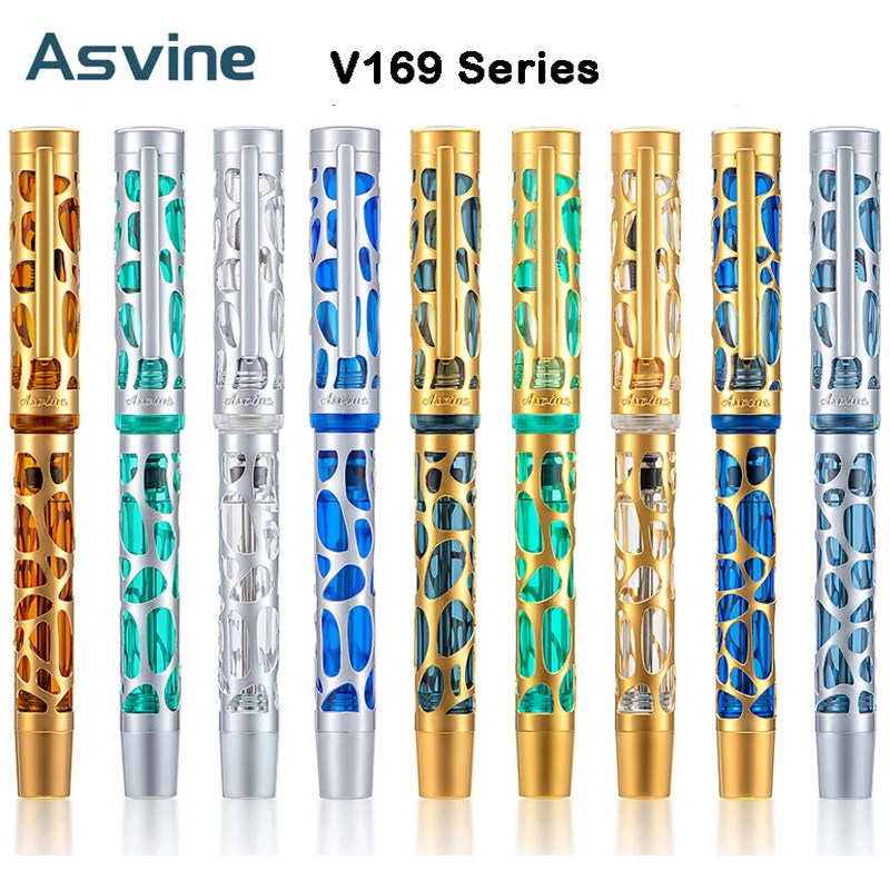 

Asvine V169 Vacuum Filling Fountain Pen EF/F/M Nib Transparent Acrylic Skeleton Hollow Carved School Office Supplies Stationery