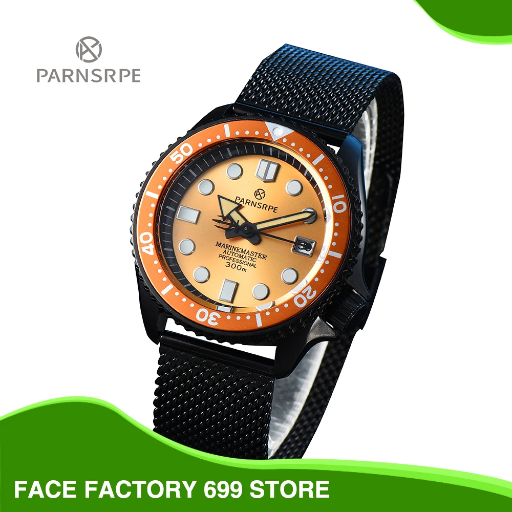 

PARNSRPE - Men's Watch Extra Bright Luminous NH35 Calibre 316L Brushed Stainless Steel Black Shell Sapphire Crystal Glass