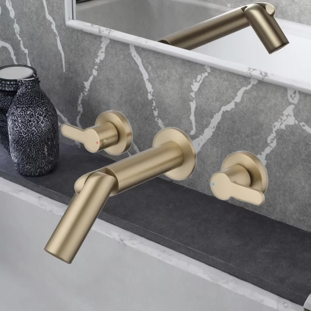 

Modern luxury copper bathroom faucet, dual handle wall mounted sink, shower single hole faucet