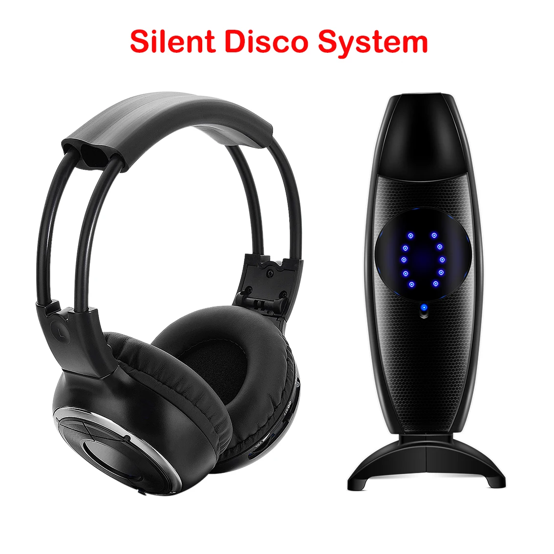 RF Silent Disco System Foldable Wireless Headphones Bundle with 200m Transmitter for Family Entertainment House Parties