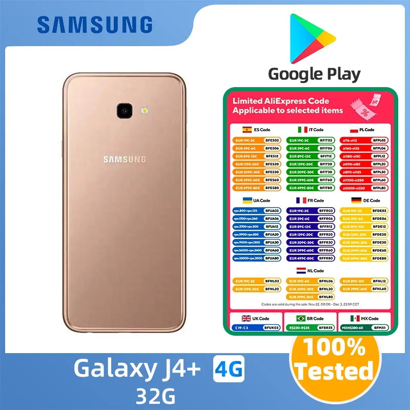 Samsung Galaxy J4+ 4g Smartphone Snapdragon 425 32GB 6.0-inches Screen 13MP Camera Android Original Used Phone