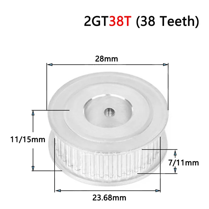 1pc 38 Teeth 2GT Timing Pulley Bore 4 5 6 6.35 8 10 12 12.7 14 15mm for Width 6mm 10mm 2GT Synchronous Belt GT2 38T AF Type