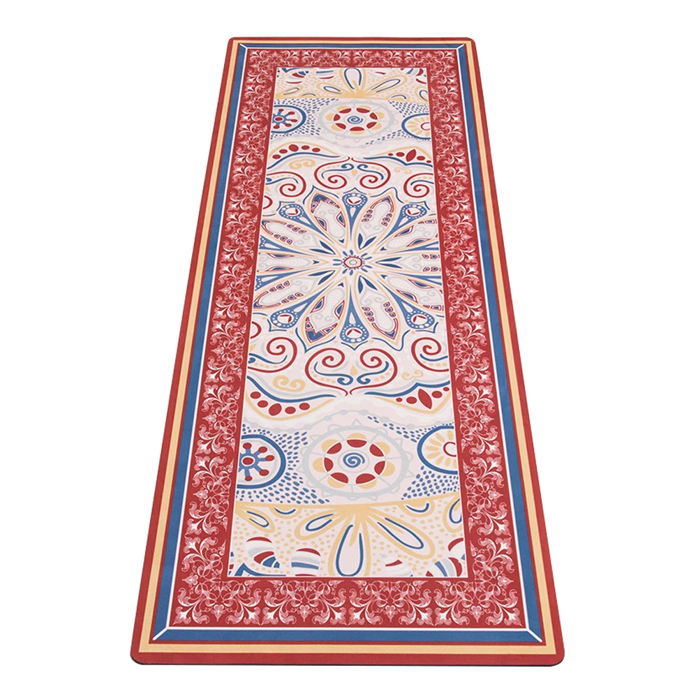 Printed Travel Yoga Mat, Foldable, Suede Rubber, Non Slip Fitness Exercise Mat Yoga Pilates Floor Exercise with Carry Bag, 1.5mm