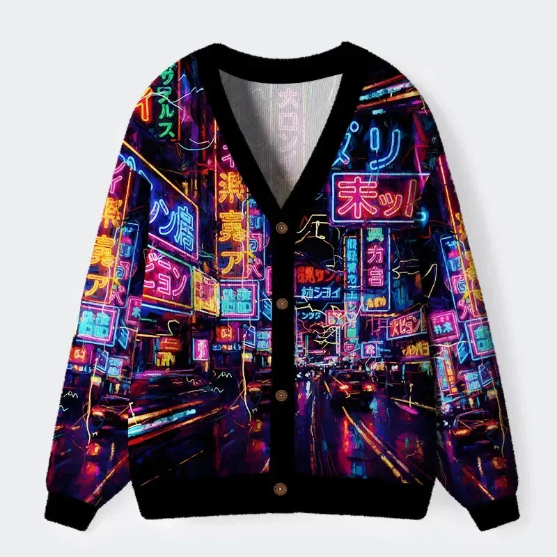 

Tokyo Street Scene Long Sleeved Sweater Cardigan Women For Men Sweater