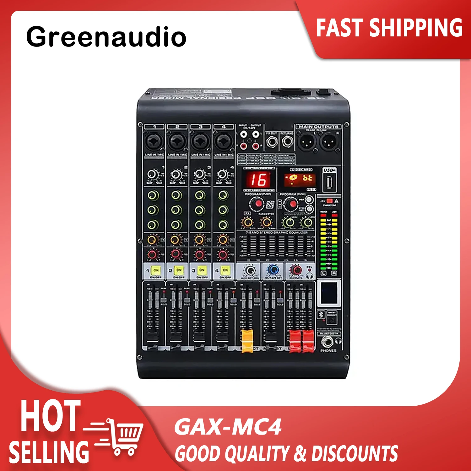 

GAX-MC4 Professional Mixer 4Channel Mixer DJ Mixing Console with Reverb Effect Home Karaoke USB Live Interface Mixer