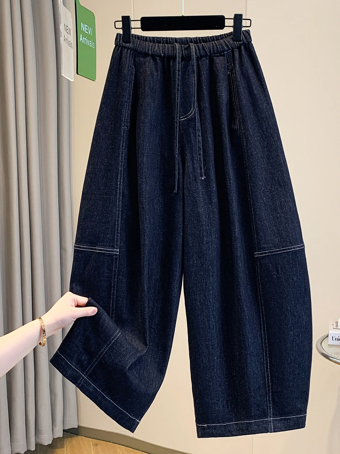 

Повседневные джинсы с широкими штанинами и высокой талией, джинсовая ткань, весна-лето, женская одежда больших размеров, утягивающие брюки-ножи