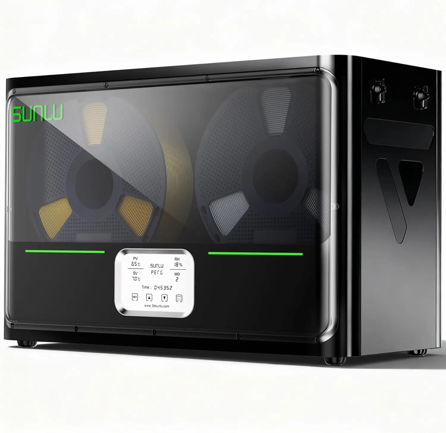 

Сушилка для филамента с 4 катушками, эффективная, 70 л/мин ° Нагреватель C-типа, PTC-нагреватель для нейлона, TPU, PLA, PETG, ABS, совместимый с диаметрами 1.75/2.85/3.0 мм