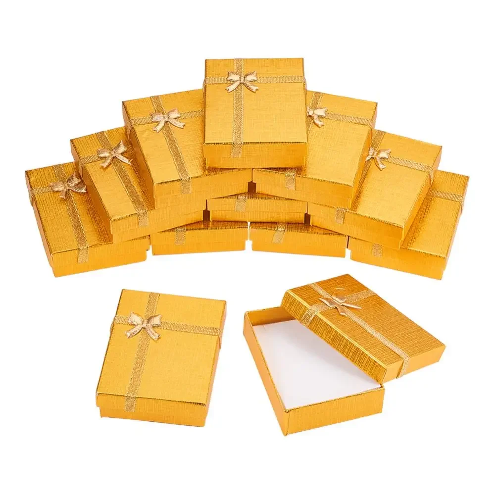 

12Pcs Cardboard Jewellery Gift Boxes Bowknot Jewelry Necklace & Ring Present Box with Sponge Inside 9x7x3cm-Gold