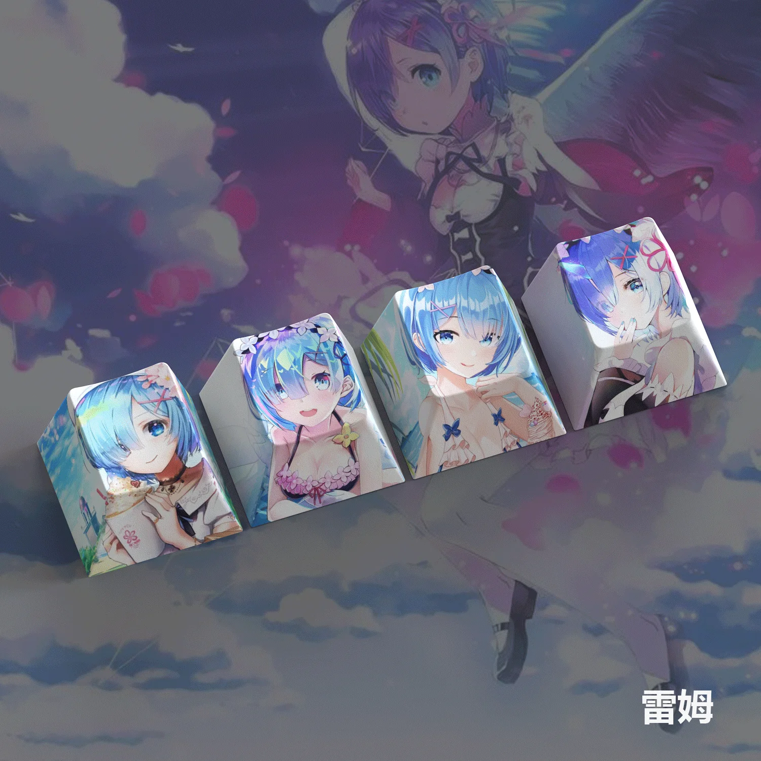 4 Keys/set Re:Life In A Different World From Zero Keycaps PBT Dye Subbed Key Caps Cherry Profile Anime Cartoon Keycap R4 Height