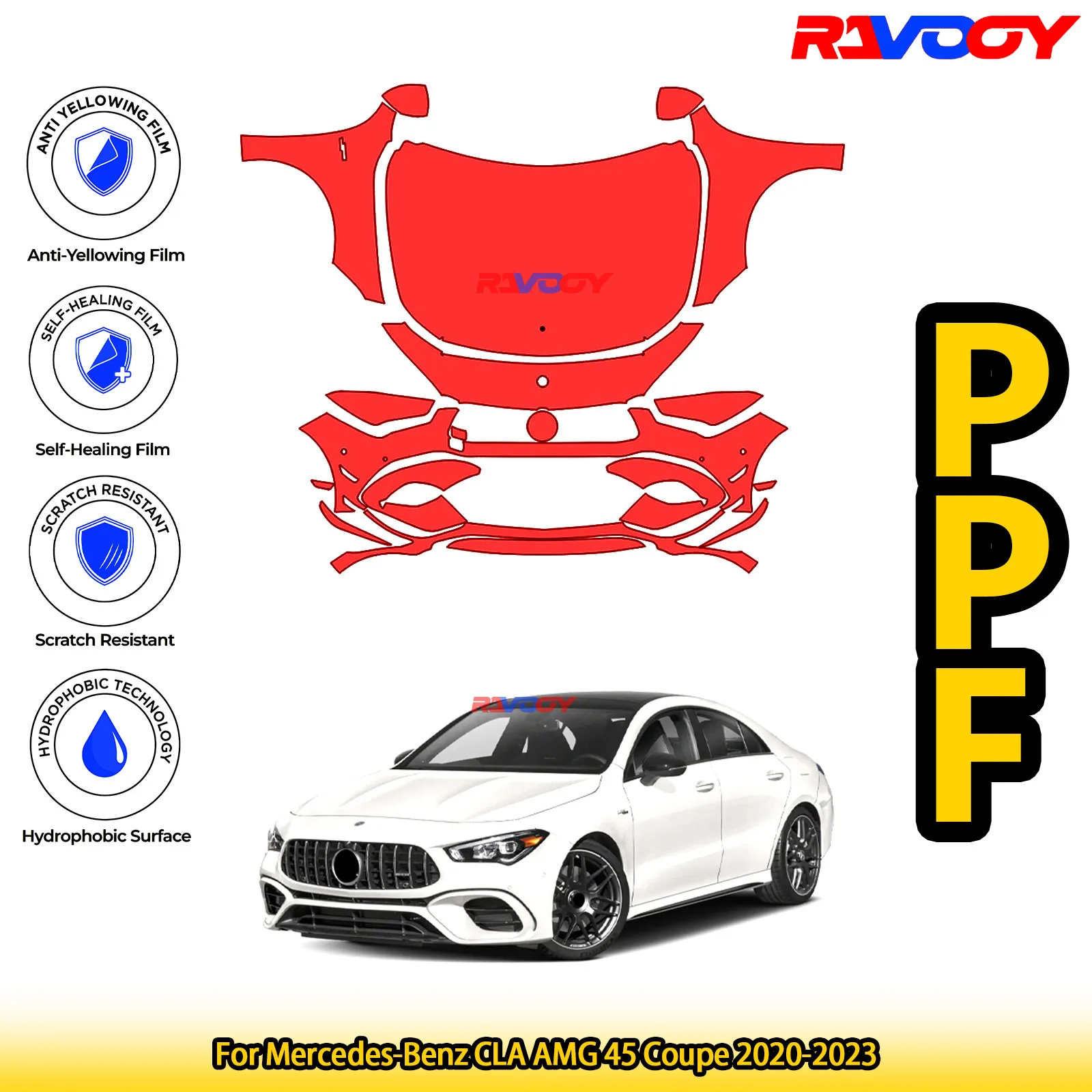 

For Mercedes-Benz CLA AMG 45 Coupe 2020-2023 Glossy Matte Black Precut front PPF Kit Paint Protection Film