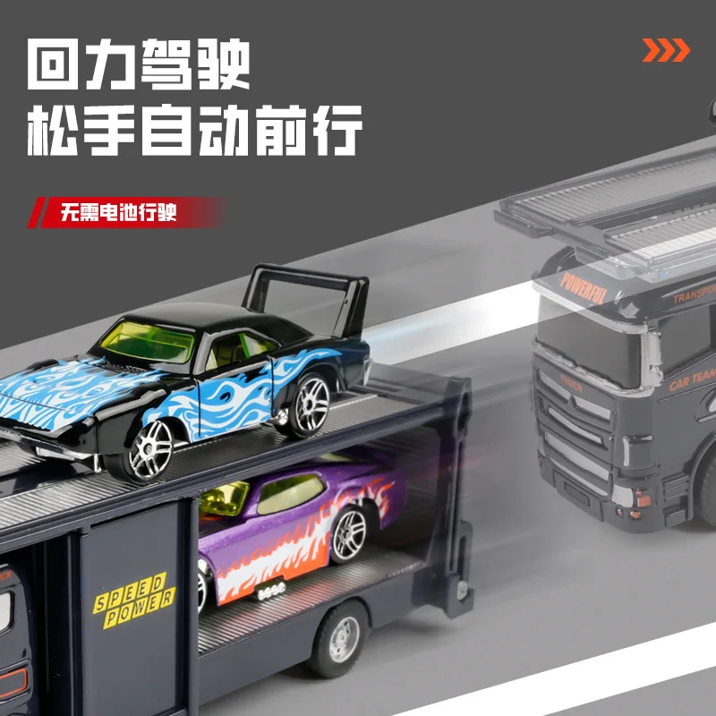 1:64 Scale Container Alloy Trailer Model Toy Car Diecast Metal Movable Joint Pull Back Engineering Vehicles Models Gifts for Boy - view 4