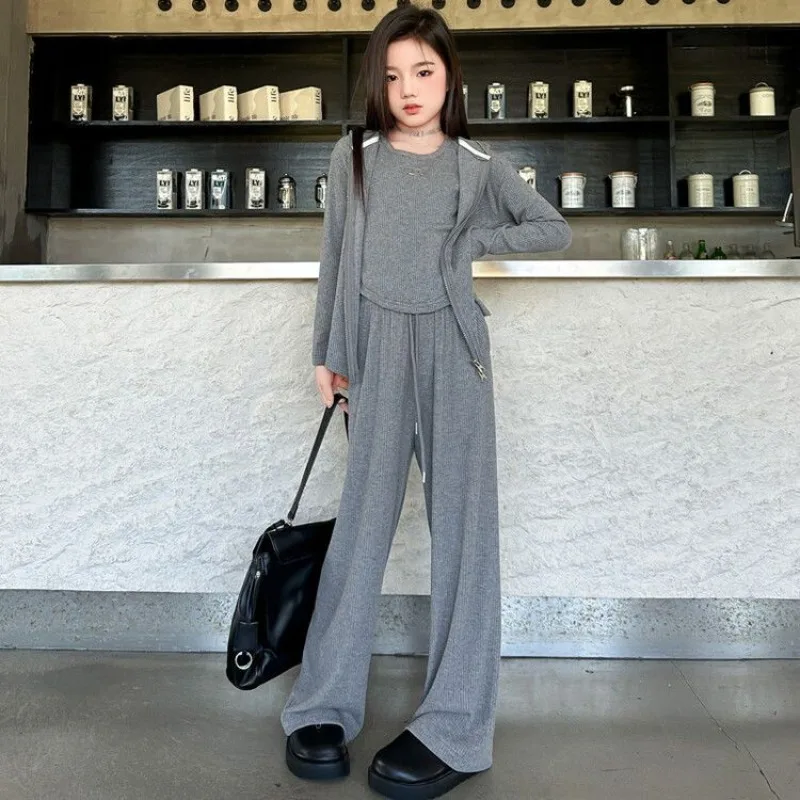 Coat Pants Hoodies Set Top & 3-Piece Solid Color Kids Clothes Girls 8 To 10 Years Girl Winter Clothing Children's Setup Girls'