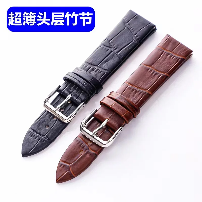 Super pin buckle leather strap Alligator bamboo top layer cowhide watch strap soft and comfortable for both men and women