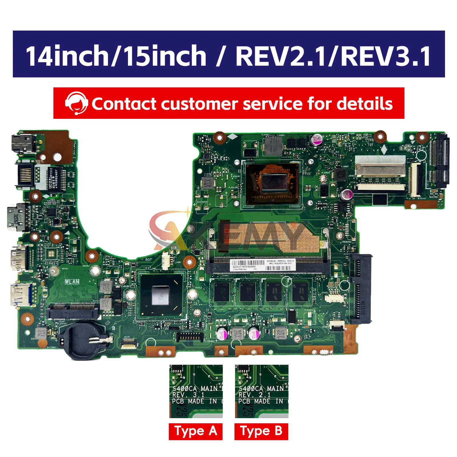 S400CA Laptop Motherboard For ASUS VivoBook S400CA S400C Notebook Mainboard With I3 I5 I7 CPU 100% Tests OK Fast Shipping Stk - view 2