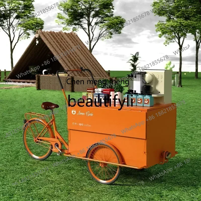 New arrive Snack cart night market stall three-wheeled cart with umbrella hand push movable float shopping mall stall selling fo