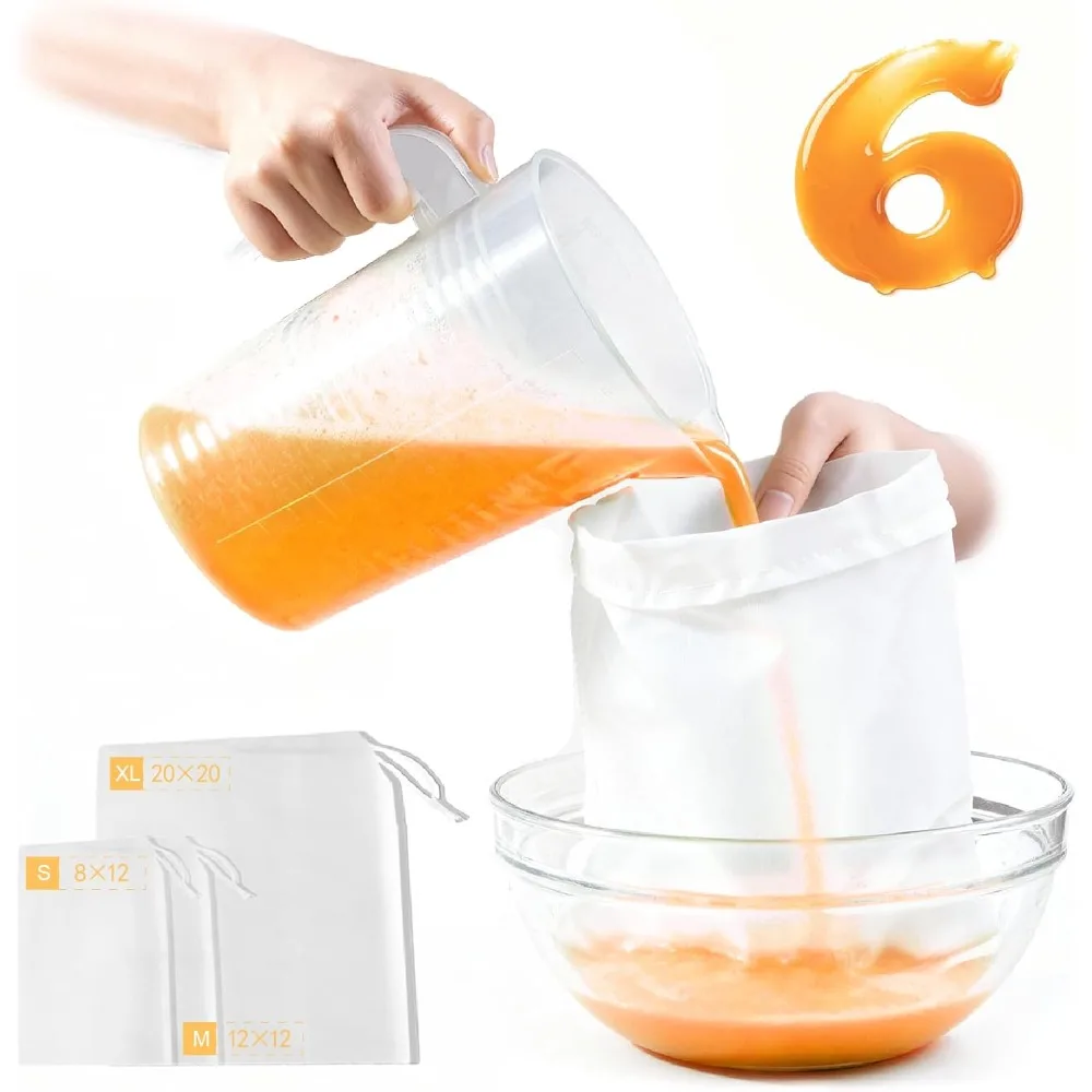 

Пакетик для орехового молока, многоразовый, 6 шт. (20x20/12x12/12x8) Салфетки для сыра для процеживания, пакеты для продовольственных салфеток, мешок для сока, нейлоновые сыры с мелкой сеткой