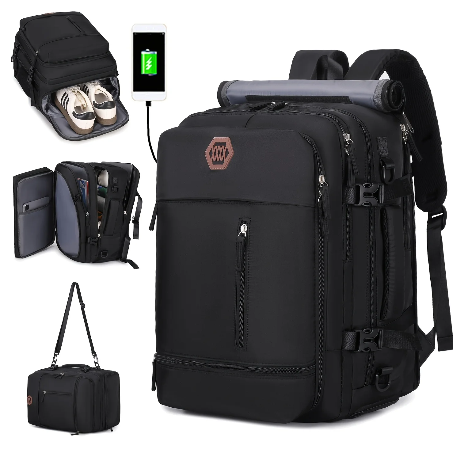 حقيبة ظهر للرجال من ENOSHI مزودة بمنفذ شحن USB ومقصورة كمبيوتر محمول مقاس 43.94 سم وتخزين الأحذية #4