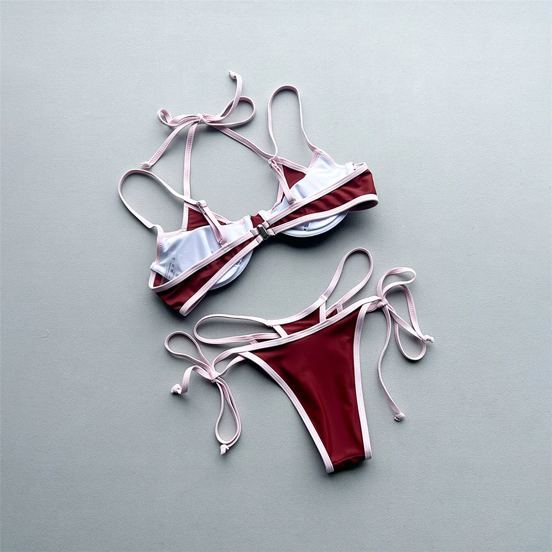 Halterneck-Bikini, zweiteiliger Badeanzug für Damen, mit Bügel, mit Trägern, Badebekleidung, Badeanzug, Modell V8173 – Detail 11