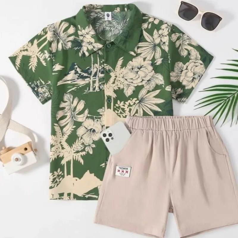 Summer New Vacation Outfits Retro Floral Print Blouses Loose Fitting Beachwear for Kids Premium Quality Cotton