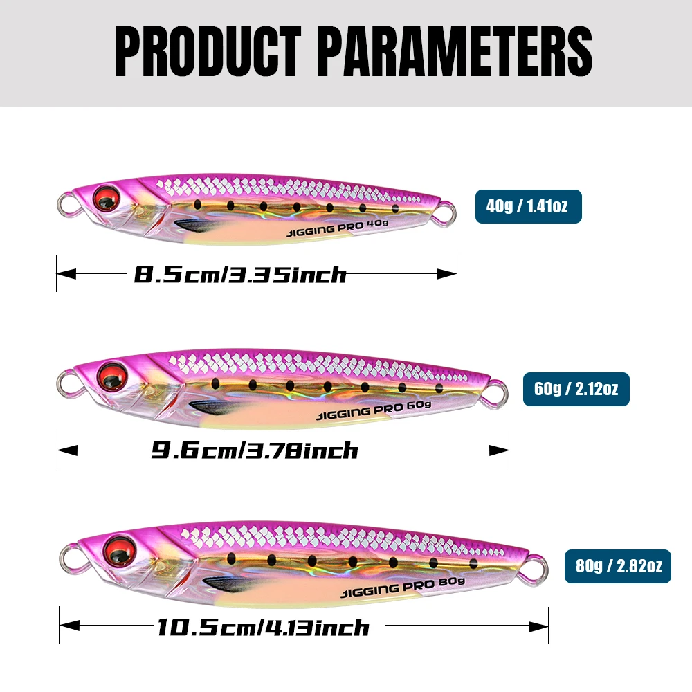 JIGGING PRO 40g 60g 80g Shore Jigging Lure 3D Print Real Scale Long Casting Metal Jigs Fishing Lure