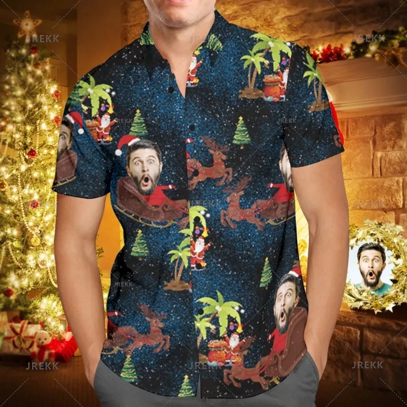 

Small Size Hawaiian 3D Custom Faces Gingerbread Man Tiki Print Shirts Men Happy Christmas Graphic Shirts & Blouses Clothing Tops