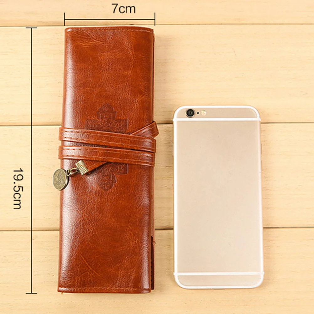 مقلمة عتيقة منظم قرطاسية بلون القهوة لأقلام الرصاص والعملات المعدنية وحامل أكياس القلم الرجعية #2