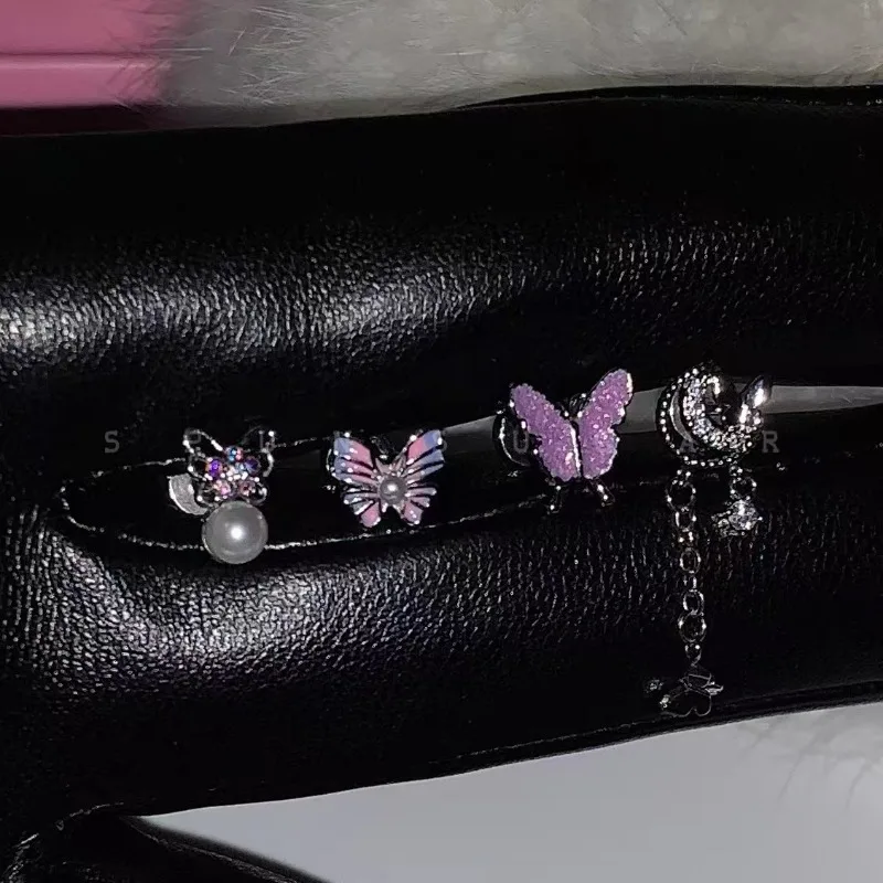 

PONYKISS Tibetan Silver 1 Piece Zircon Pearl Butterfly Stud Earrings for Women Fashion Jewelry Piercing Screw Bead Accessories