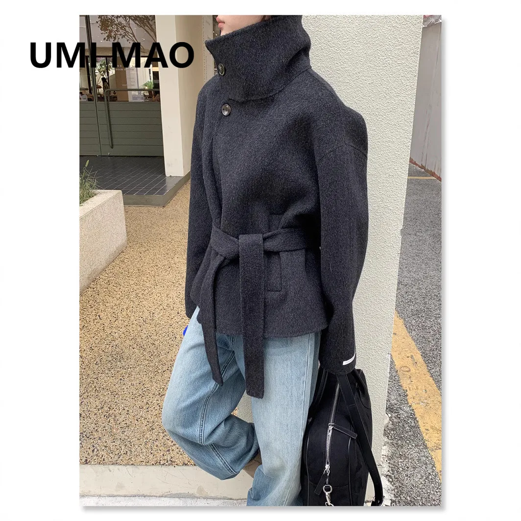 UMI MAO Double-Sided Hand-Sewn Woolen Jacket Korean Style High-End Simple Elegant Wool Coat For Women Female Overcoat
