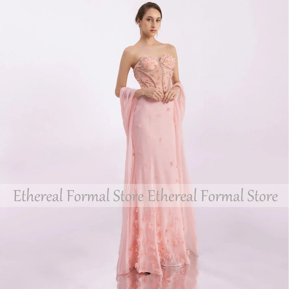 Luxury Evening Dress For Wedding Beading Strapless Mermaid Women's Evening Gown with Shawl Sleeveless Trumpet Formal Dresses