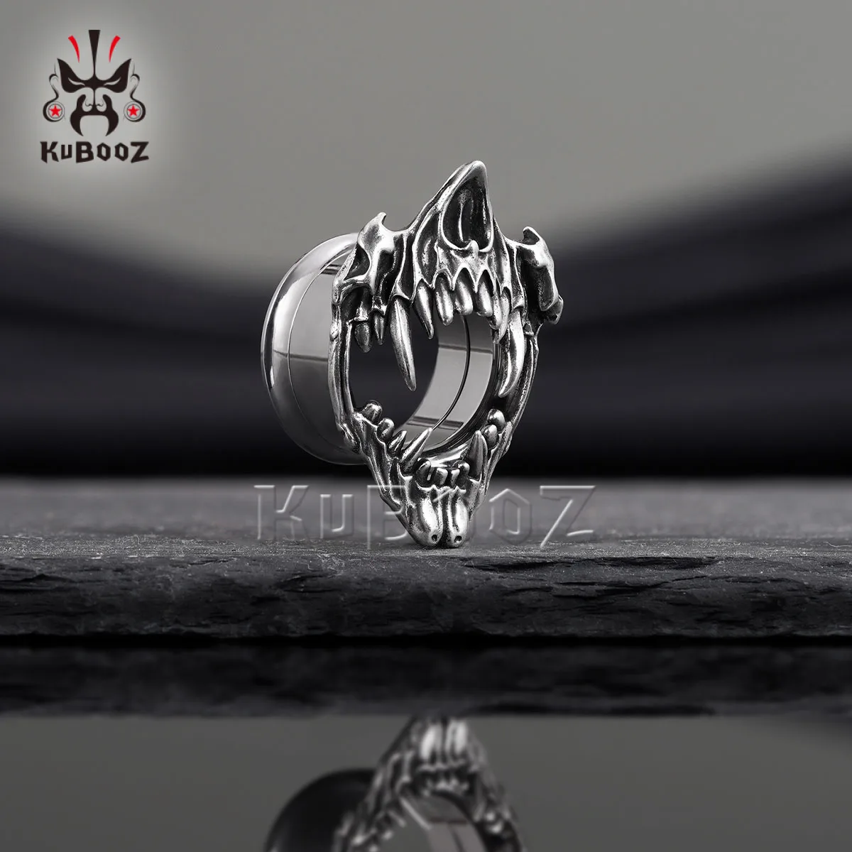 KUBOOZ الشرير مبالغ فيها الأنياب الأذن نفق المقابس الفولاذ المقاوم للصدأ الأذن مقاييس المتوسع مجوهرات للجسم للرجال والنساء 1 زوج