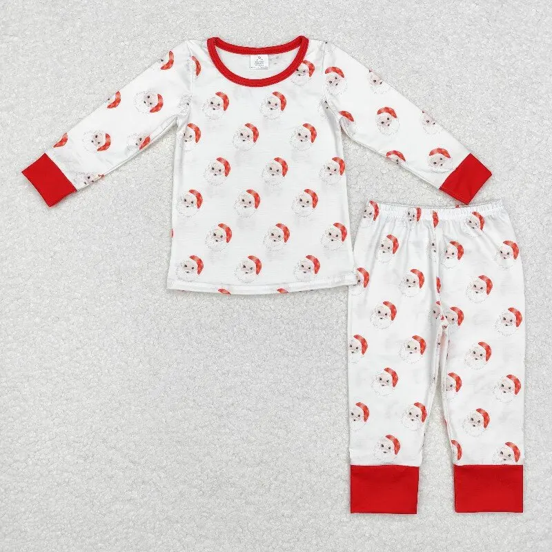 10.10Y  Winter wholesale baby boys Bamboo Santa Claus red and white long-sleeved pajamas set