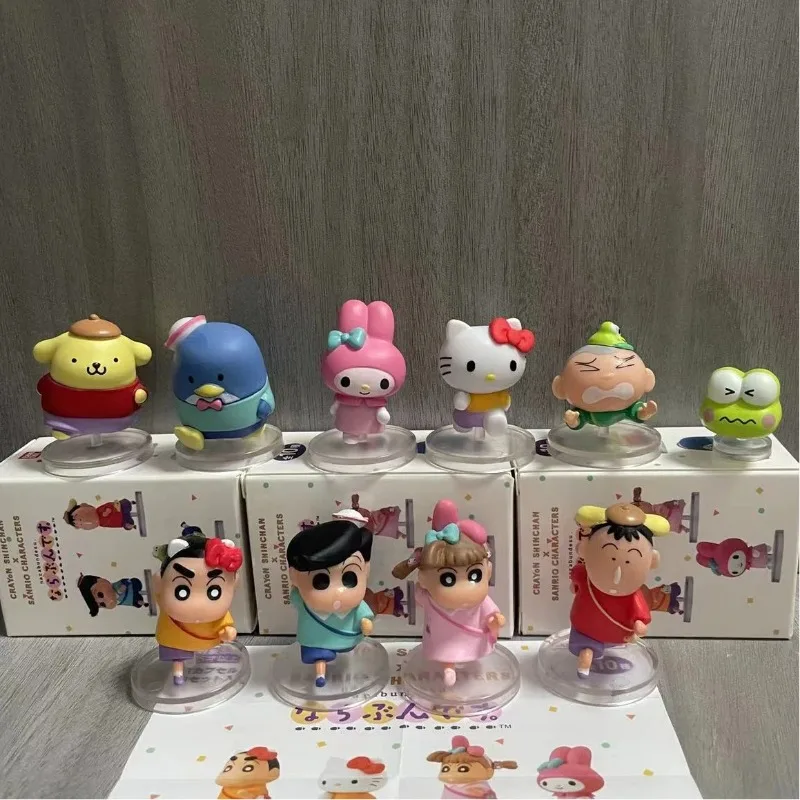 Boxed 10Pcs/set Anime Crayon Shin-chan Cross Dressing Series Kawaii Q Version Figure PVC Model Toys Doll Ornament Gifts