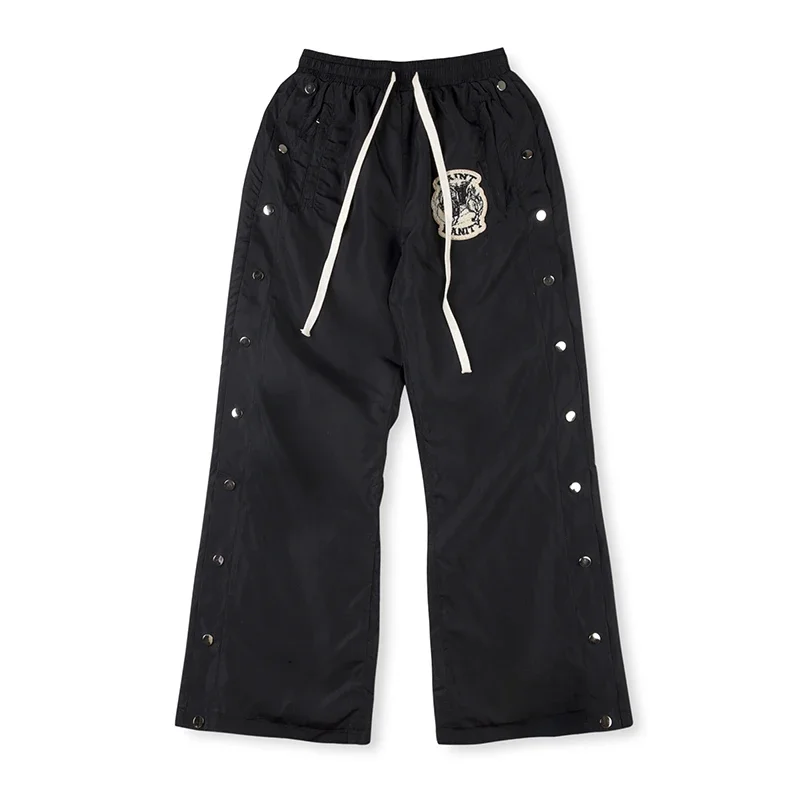 

Button Sleeve Letter Embroidery Windbreaker Zipper Hooded Jacket for Men Streetwear Black Color Loose Hoodies Oversized