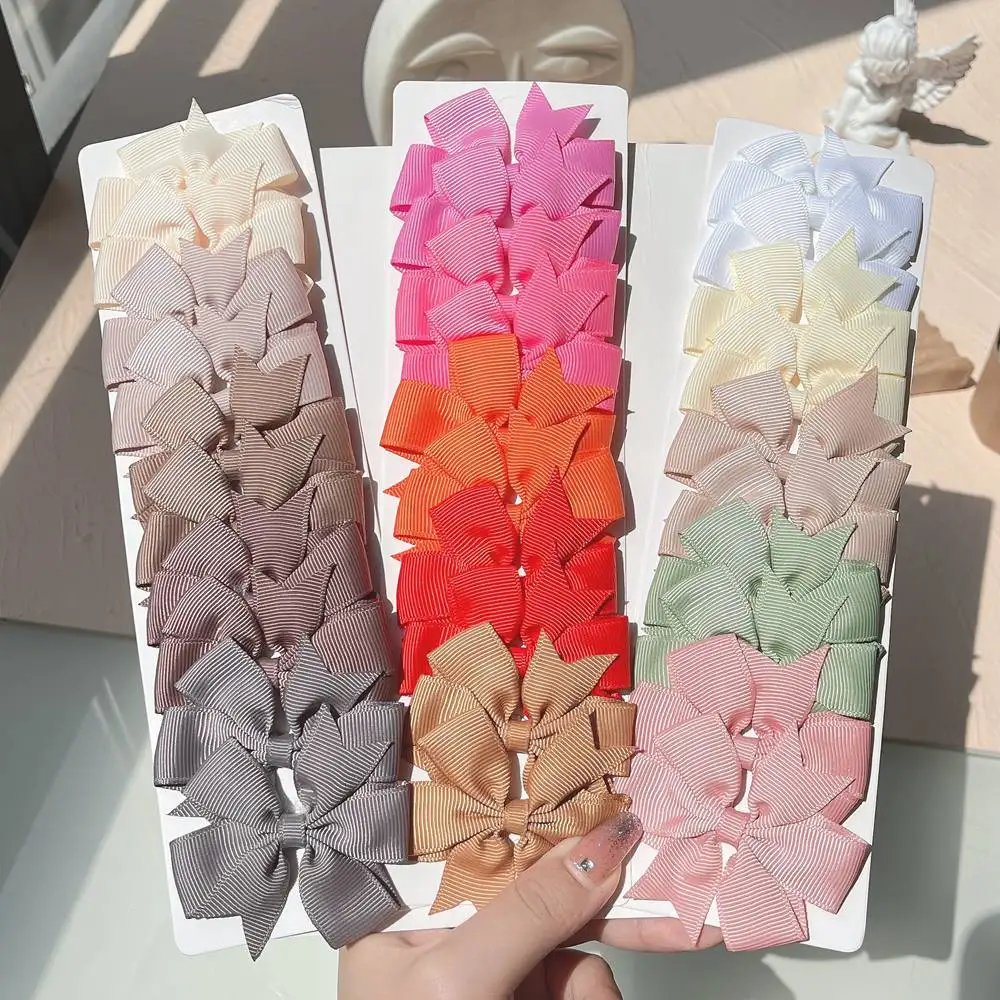 10Pcs/Set 2.44\'\' Grosgrain Ribbon Bows Headwear Clip For Baby Girls Kids Colorful Bowknot Hairpins Barrettes Hair Accessories