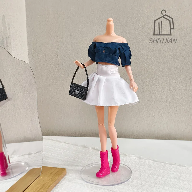 30cm/11 Polegada supermodelo boneca roupas acessórios doce estilo universitário topo + cintura alta saia plissada conjunto brincalhão vestir-se roupas