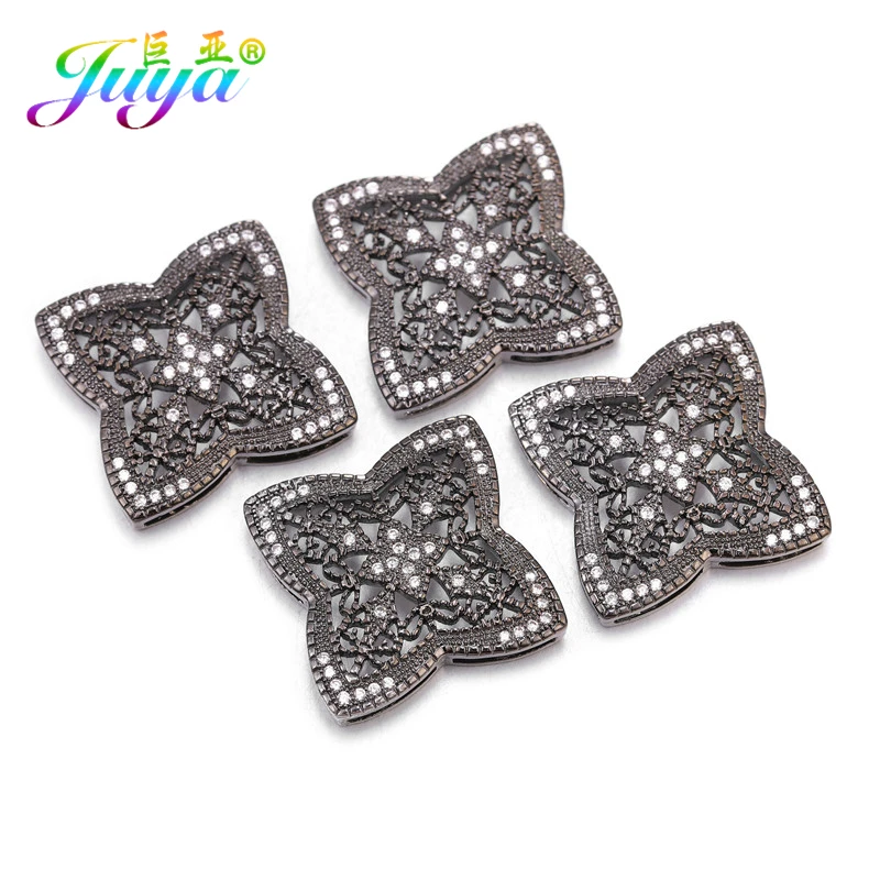 Juya 18K Gold Plated Pearls Jewelry Making Mountings Micro Pave Zircon Decorative Floating Flower Fastener Connector Accessories
